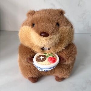 MINISO capybara marmot groundhog holding bowl of ramen noodle plush 8.5"